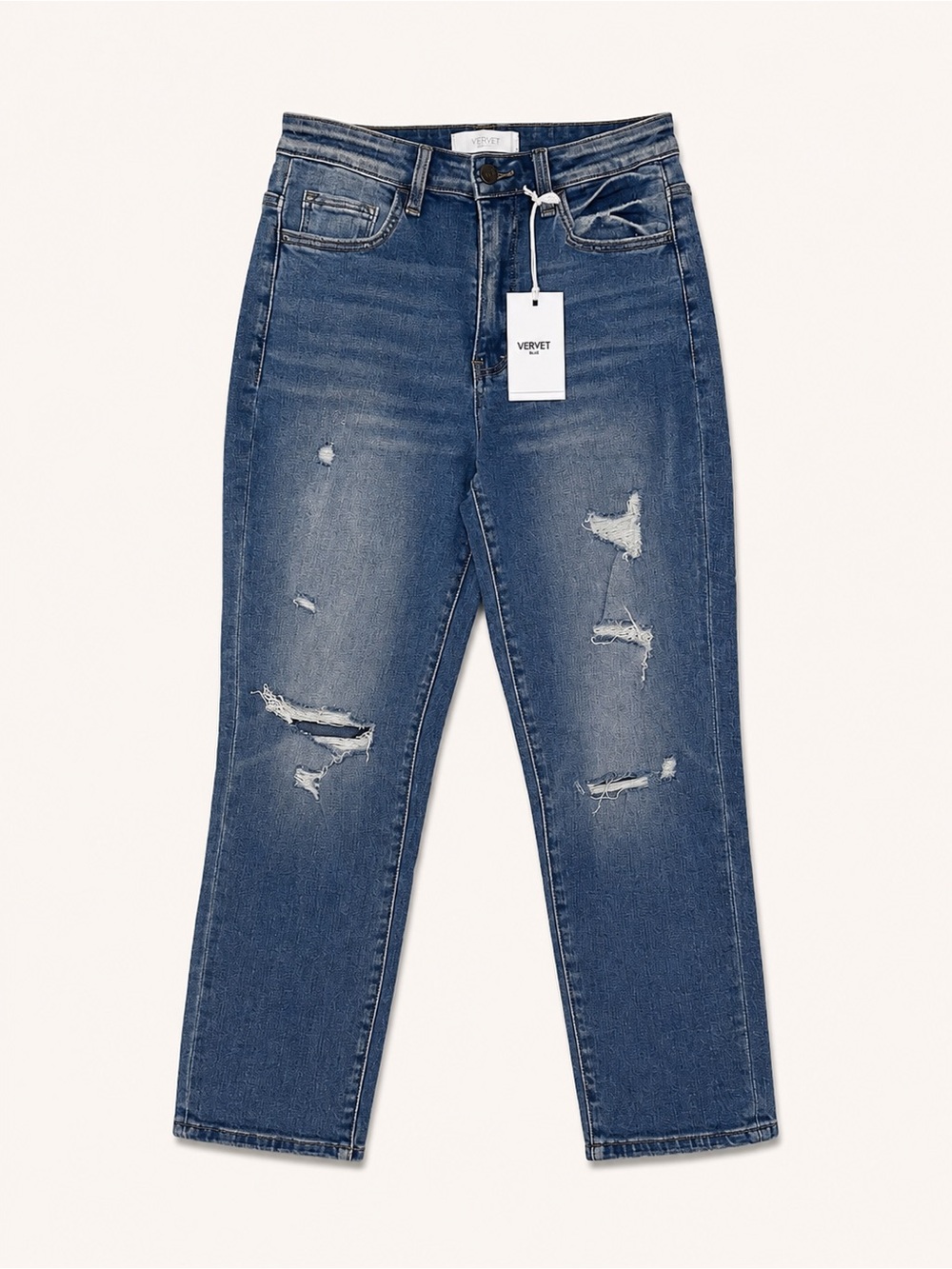 Vervet by Flying Monkey Erika Straight Mom Jeans Distressed Medium Wash 28 NWT